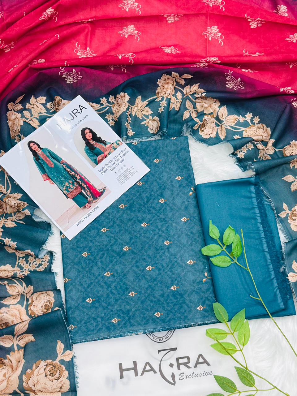 Hajra Slub Lawn 3PC With Slub Dupatta Wholesale Suit