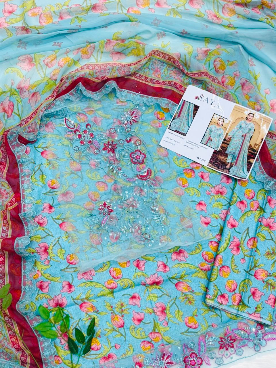 Saya Embroidered Lawn 3PC With Embroidered Dupatta Wholesale Suit