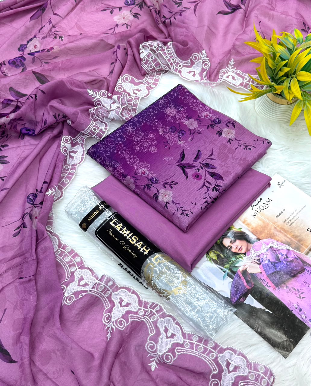 LAMISAH Muqam Luxury Emb Lawn Vol-1 3PC | Wholesale Suits