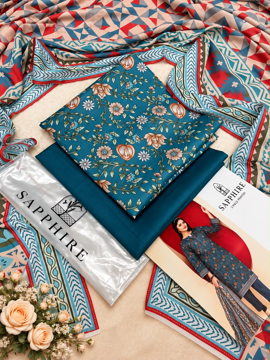 Sapphire Printed Lawn 3PC - Design 7