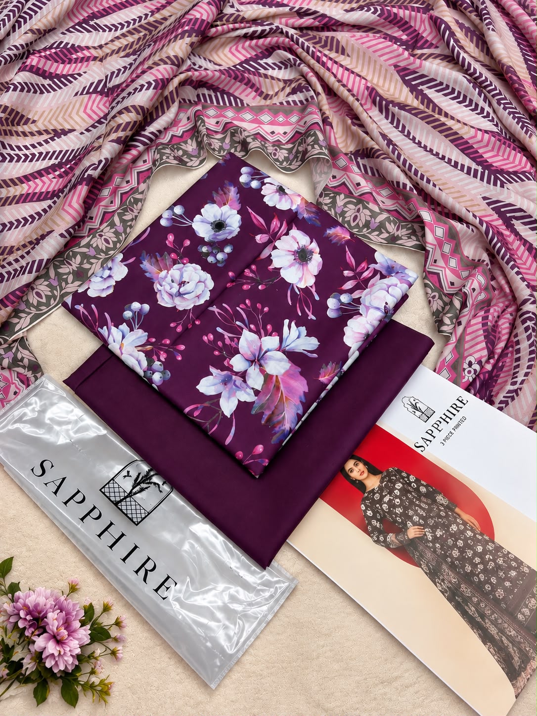 Sapphire Printed Lawn 3PC - Design 9